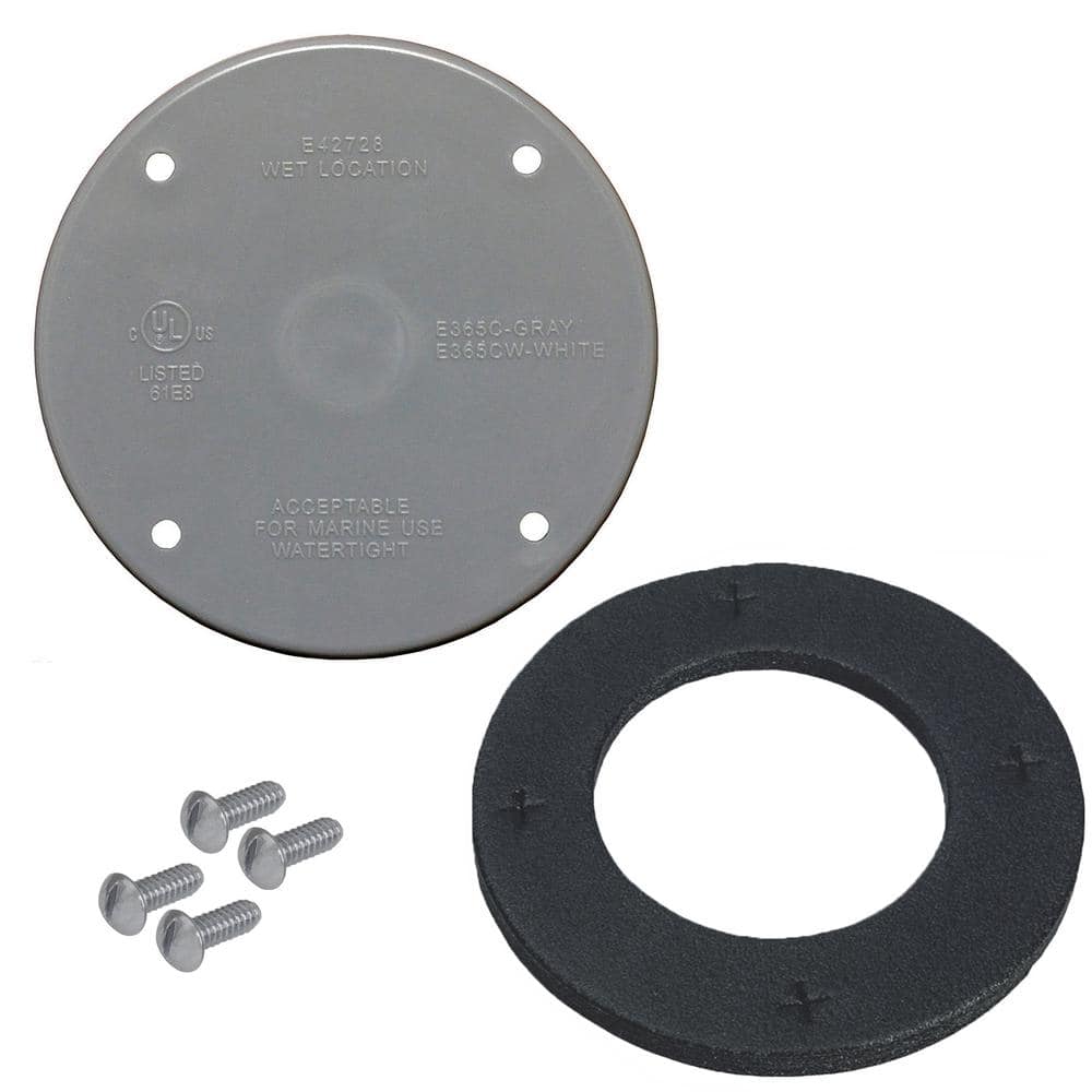 4 inch Round Non-Metallic Weatherproof Blank Electrical Outlet Cover, Gray