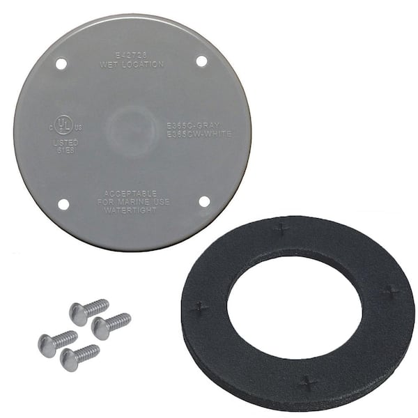 Commercial Electric 4 inch Round Non-Metallic Weatherproof Blank Electrical Outlet Cover, Gray