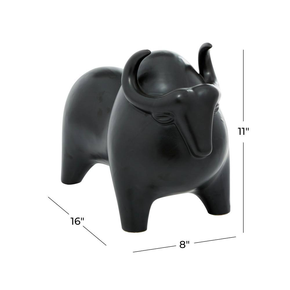 Elegant Noir 13'' Porcelain Bull Statue - Handcrafted Decor
