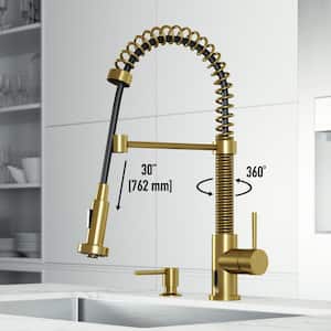 Edison Single Handle Pull-Down Sprayer Kitchen Faucet Set with Soap Dispenser and Touchless Sensor in Matte Brushed Gold
