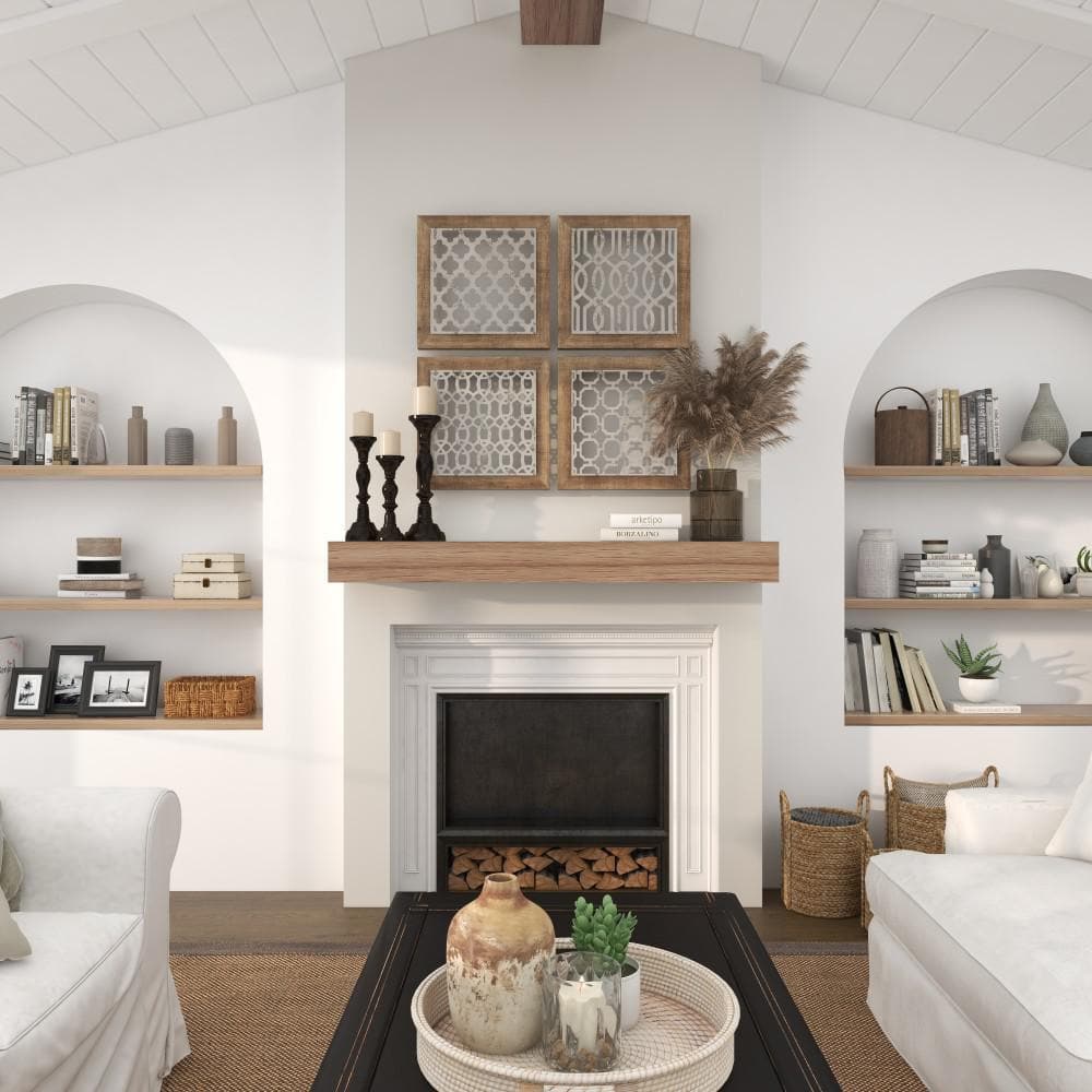 Rustic Farmhouse Iron & Wood Geometric Wall Decor Set, 19" Square