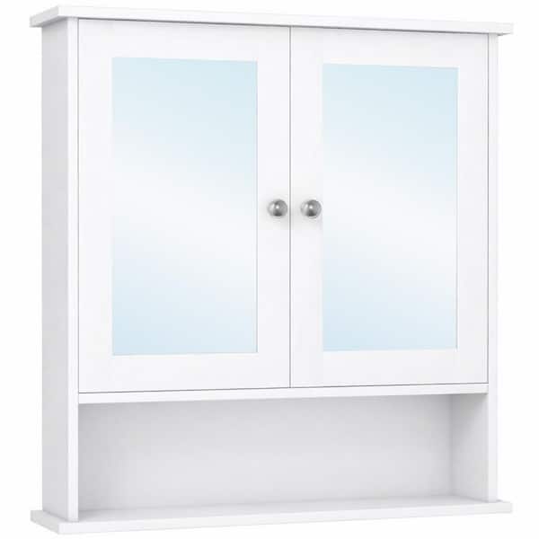 22 in. W x 23 in. H Rectangular White MDF Surface Mount Medicine Cabinet with Mirror and Open Storage Shelves