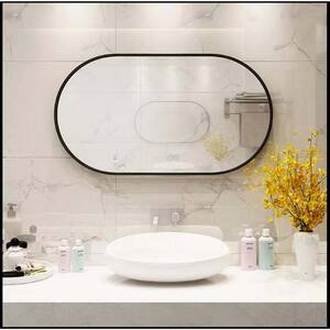 18 in. W x 36 in. H Oval Steel Framed Wall Bathroom Vanity Mirror in Black
