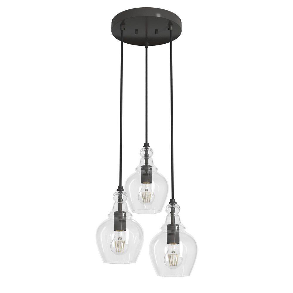 Noble Bronze 3-Light Cluster Pendant with Clear Glass Shades