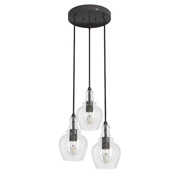 Maple Park 3-Light Noble Bronze Shaded Chandelier with Clear Glass Shades
