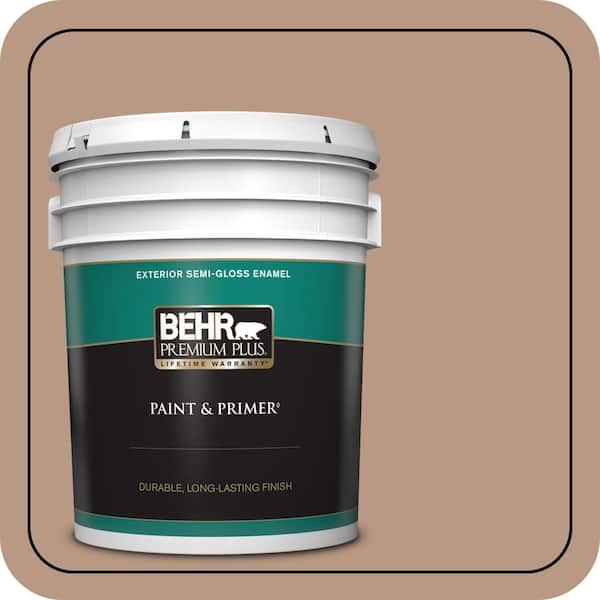 BEHR PREMIUM PLUS 5 gal. #250F-4 Stone Brown Semi-Gloss Enamel Exterior Paint & Primer