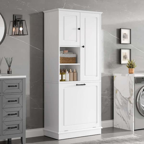 ヒメチェスト XUJMK 30 in. W x 14 in. D x 68 in. H White Linen Cabinet, Bathroom