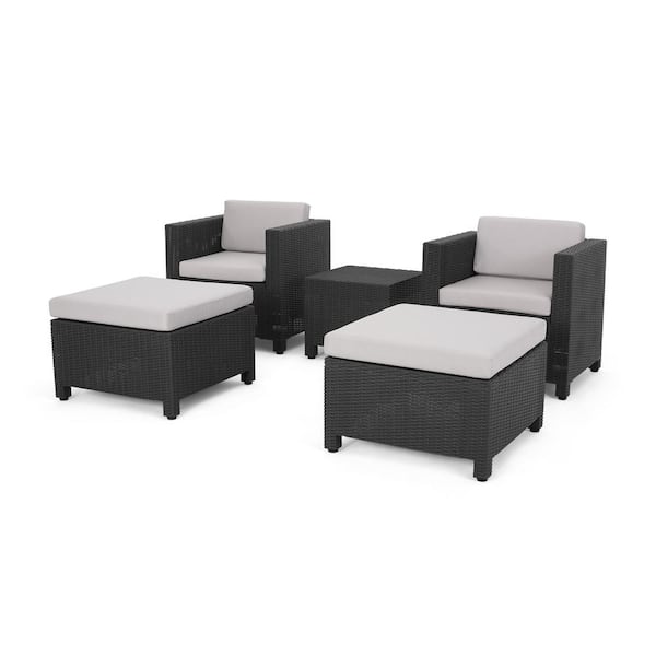 AUTMOON 5-Piece Wicker Patio Conversation Set with Gray Cushions