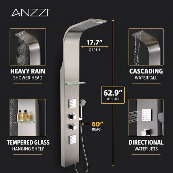 ANZZI Niagara 64 in. 2-Jetted Full Body Shower Panel with Heavy