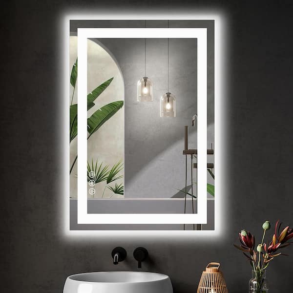 36 in. W x 24 in. H Rectangular Framed Wall Bathroom Vanity Mirror in White with LED Lights