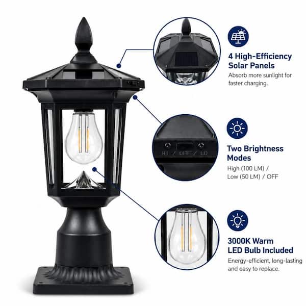 NEXTOP 1-Light Black Solar Outdoor Weather Resistant Post Light