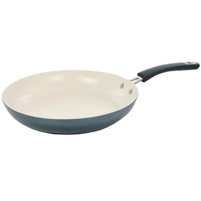Rigby 12 in. Aluminum Nonstick Frying Pan in Green with Pouring Spouts