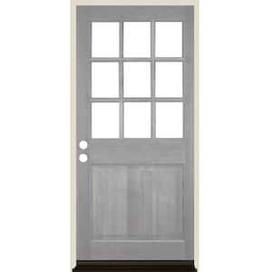 36 in. x 80 in. 9-Lite with Beveled Glass Right Hand Grey Stain Douglas Fir Prehung Front Door