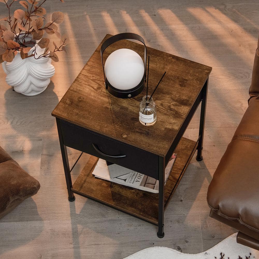Costway Industrial Brown 1-Drawer 16 in. W 2-Tier Nightstand