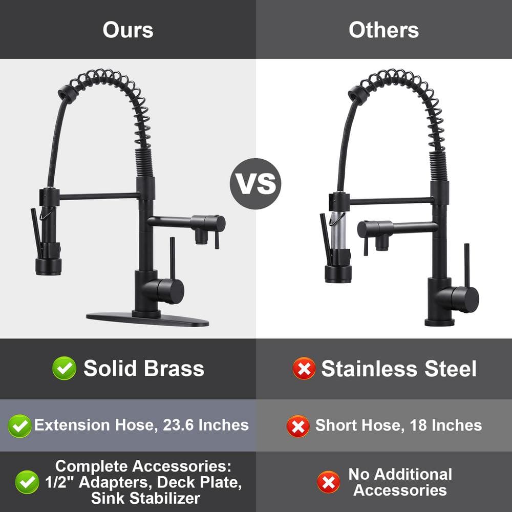Matte Black Brass Pull Down Sprayer Kitchen Faucet