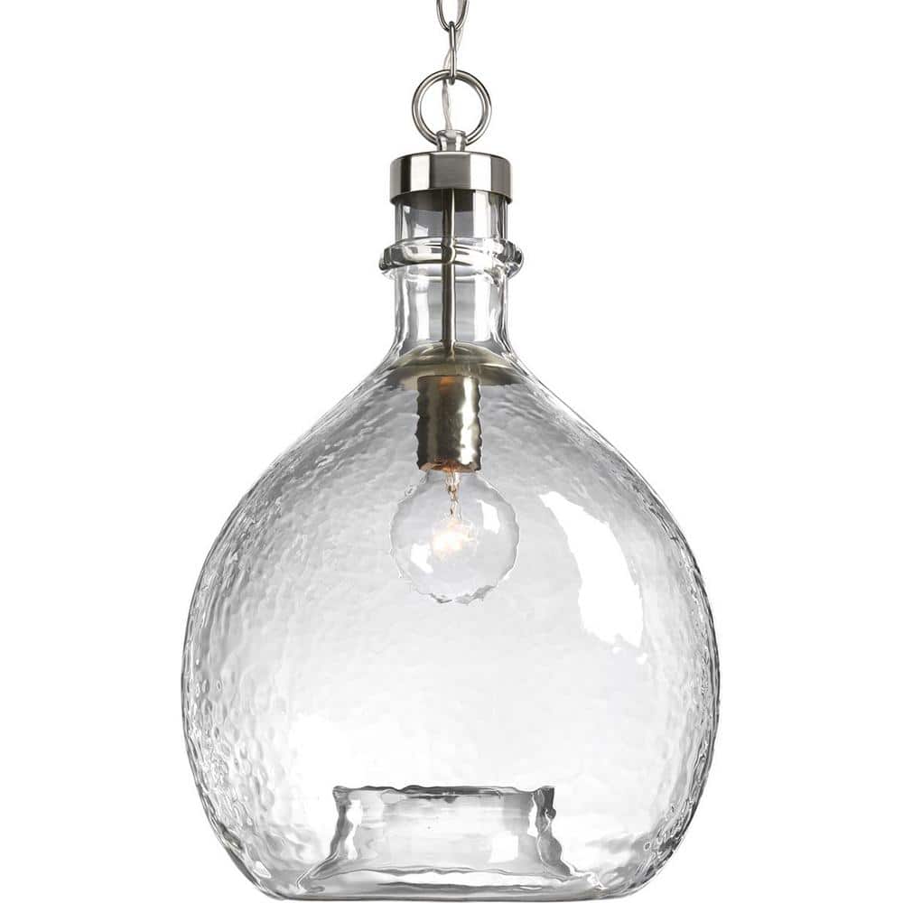 Zin Rustic Farmhouse 21.5" Brushed Nickel & Clear Glass Pendant Light