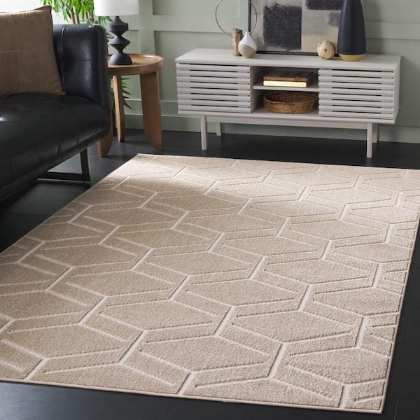 Stella Beige 7 ft. x 7 ft. Geometric High-Low Indoor/Outdoor Square Area Rug