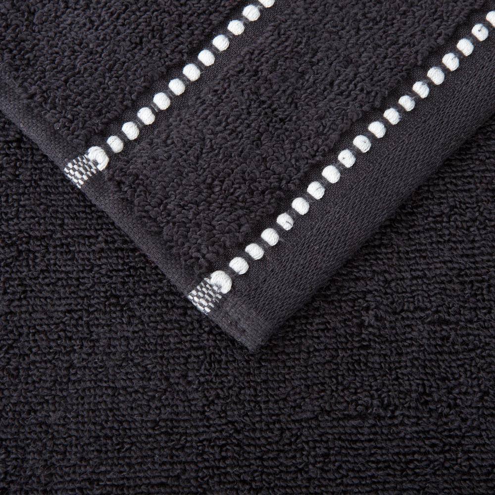 Luxurious Black Cotton 12-Piece Bath Towel Set with Stripes