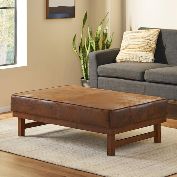 CHRISTOPHER KNIGHT HOME Clare Modern Microfiber Cocktail Ottoman with Wood Frame, Brown and Walnut