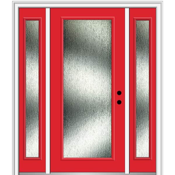 MMI Door 64 in. x 80 in. Left-Hand Inswing Rain Glass Red Saffron Fiberglass Prehung Front Door on 6-9/16 in. Frame