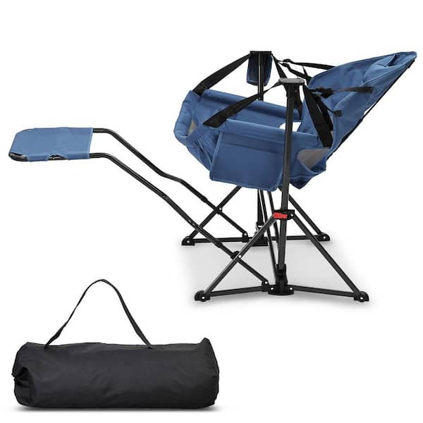 Hammock Camping Chair Blue Mesh Fabric Chair with Retractable Footrest
