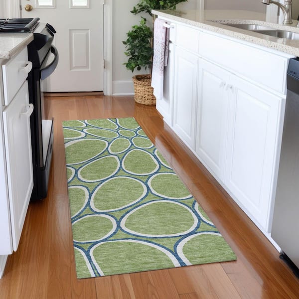 Mayfield Premium Machine Washable Abstract AMF1041 Aloe 2 ft. 3 in. x 7 ft. 6 in. Runner Rug