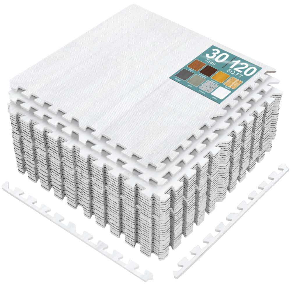 White 24 in. W x 24 in. L x .38 in Thick Foam Gym Flooring Mat (120 sq. ft.), Wood Grain Floor Interlocking Tiles price history on PriceWatchPro