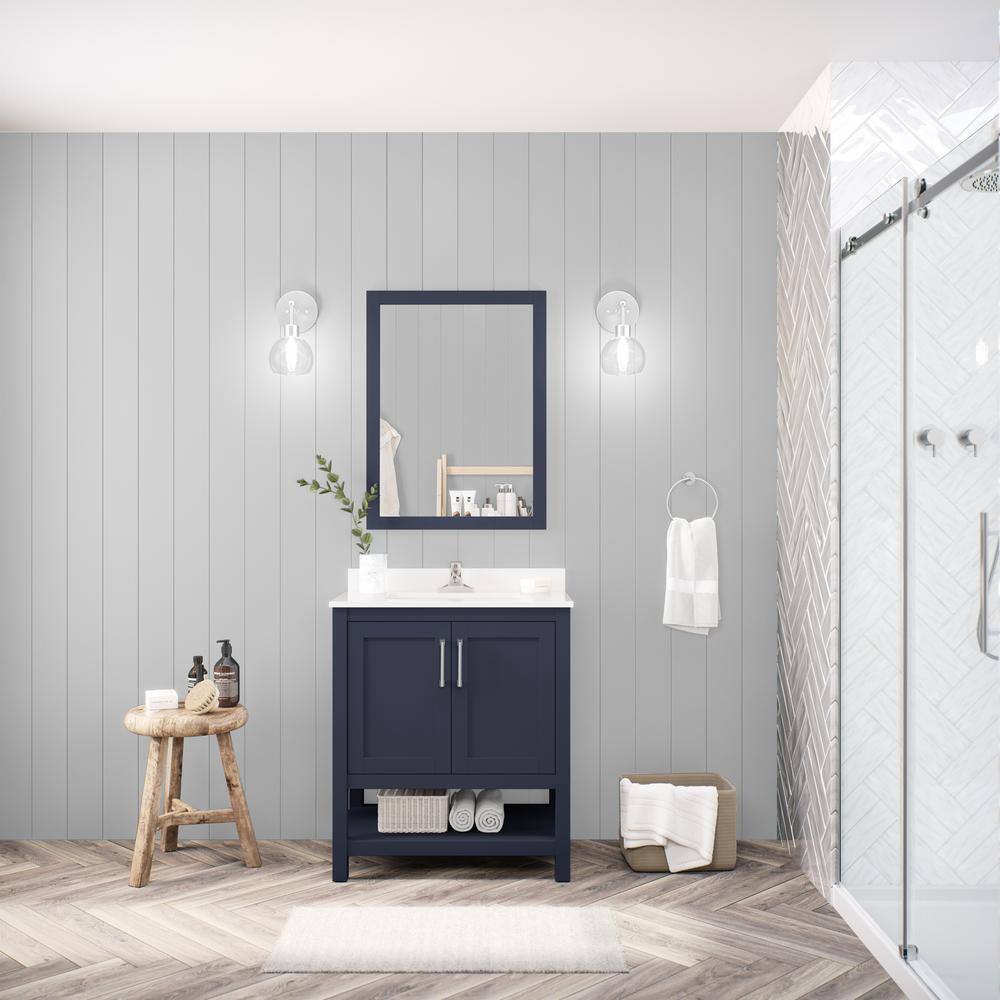 Midnight Blue Freestanding Bathroom Vanity with Marble Top, 30 Inch