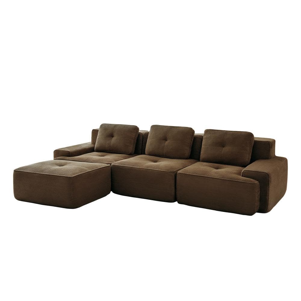 117 in. L-Shaped 3-piece Corduroy Modular Sectional Sofa with Ottoman in Brown durable construction price history on PriceWatchPro