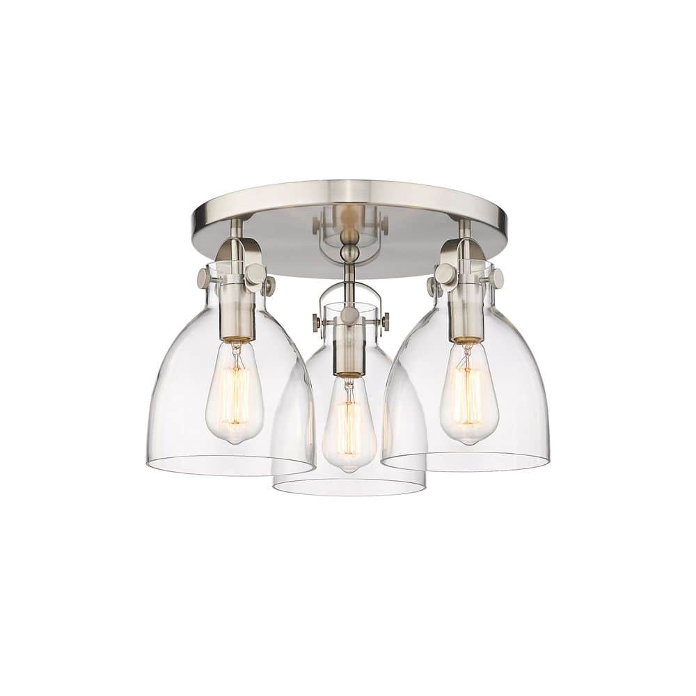 Newton Bell 19.63 in. 3-Light Satin Nickel Industrial Flush Mount with Clear Glass Shade price history on PriceWatchPro