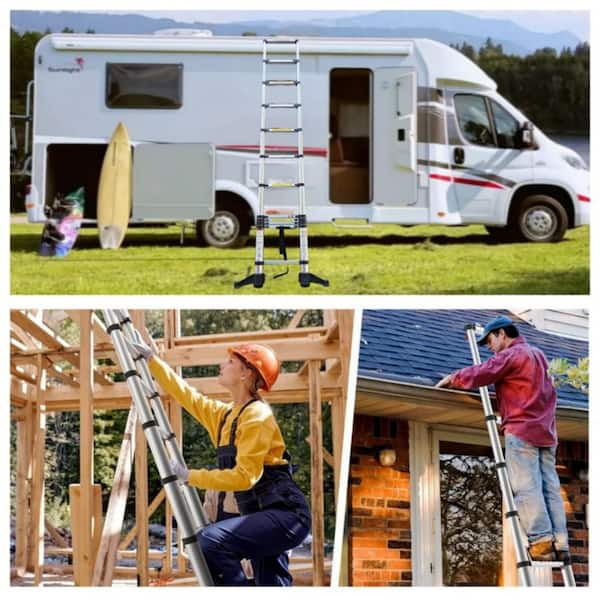 11.5 ft. Aluminum Extension Ladder with 360° Rotatable Stabilizer Bar and Metal Tool Suction Magnetic Strip, 330 lbs.