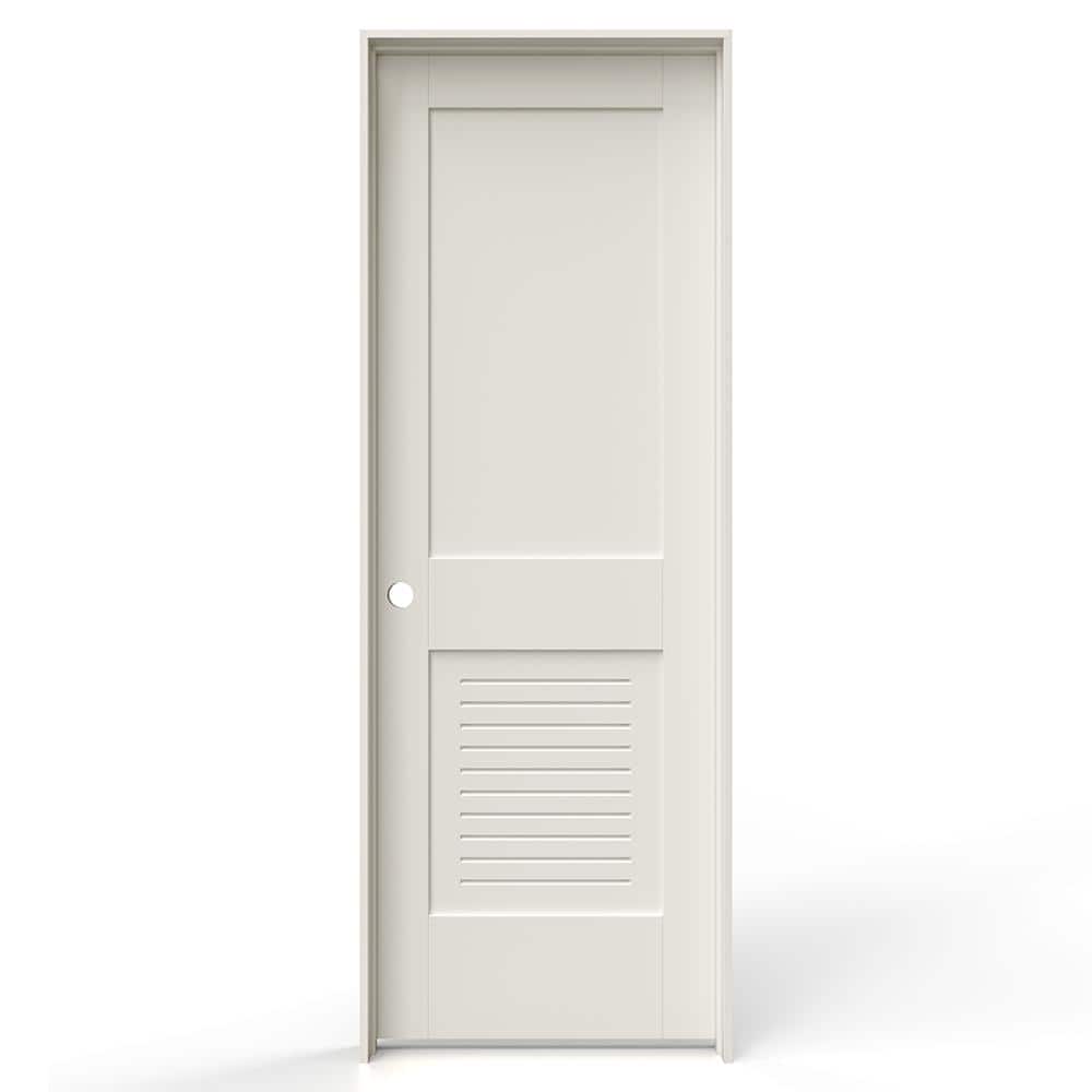 28 in. x 80 in. 2 Panel Right-Handed Primed MDF Wood Single Prehung Interior Door Lower Modern Ventilated Panel Louver price history on PriceWatchPro