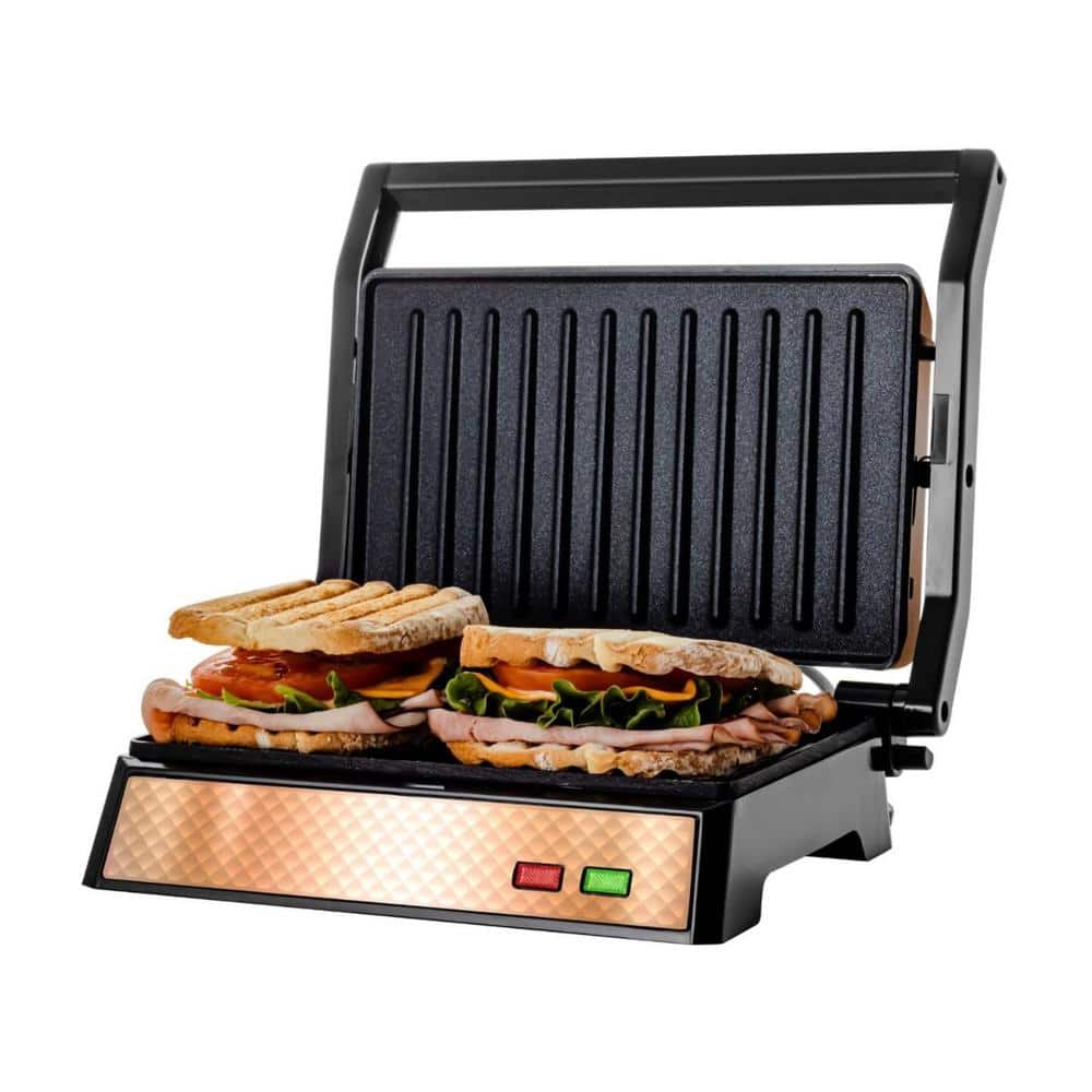 Copper Electric Panini Press Grill, 2-Slice 1000-Watt Heating Plate, Drip Tray Included price history on PriceWatchPro