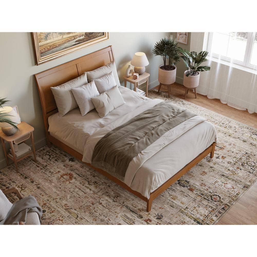 Portland Light Toffee Queen Wood Platform Bed with Headboard