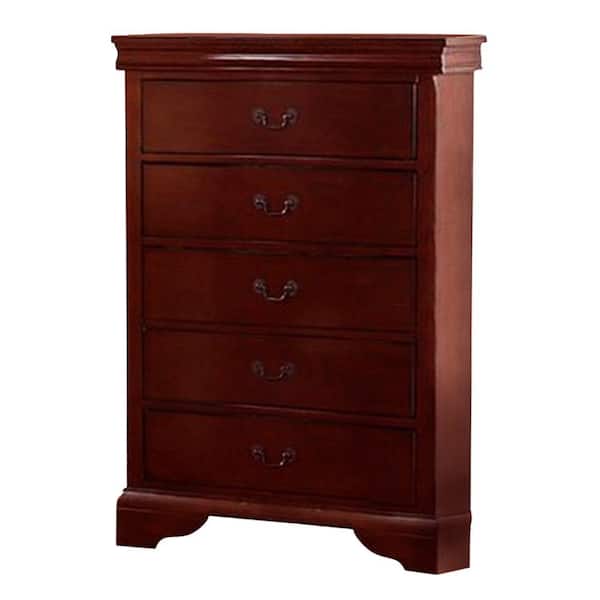 Benjara Traditional Style 5-Drawer Cherry Brown Wooden Chest 31.22 in. L x 15.43 in. W x 47.76 in. H