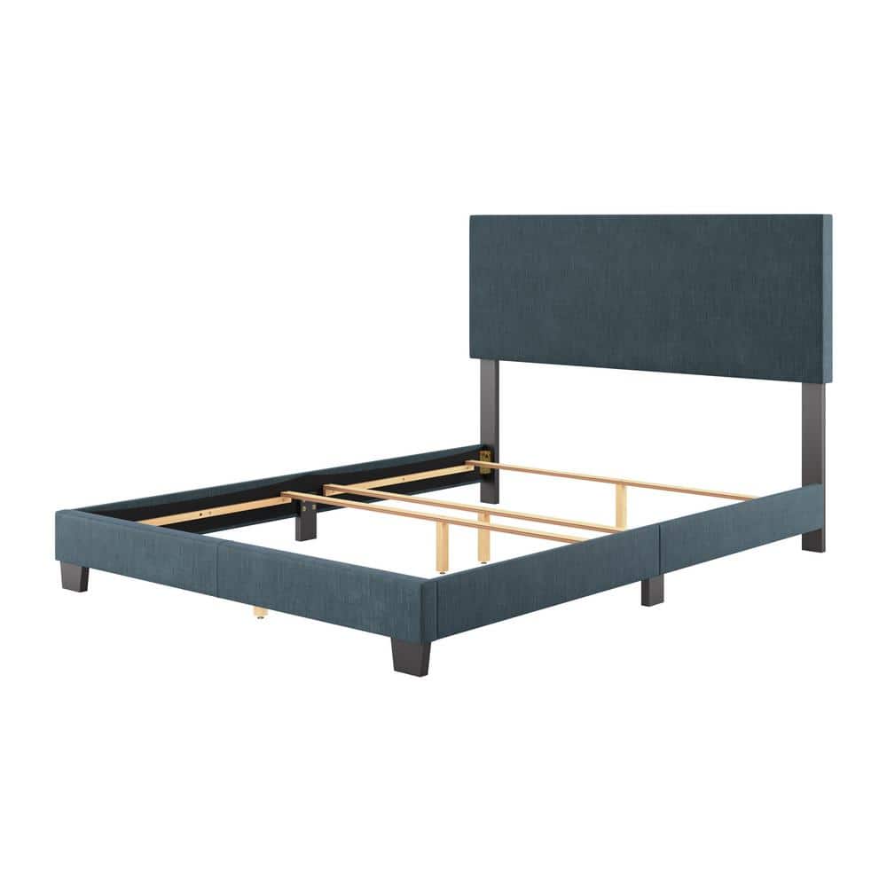 Celeste Blue Upholstered Queen Bed Frame with Padded Headboard