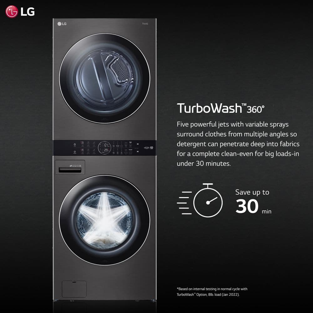 Black Steel 27" Smart Gas Washer and Dryer Set with LED Display