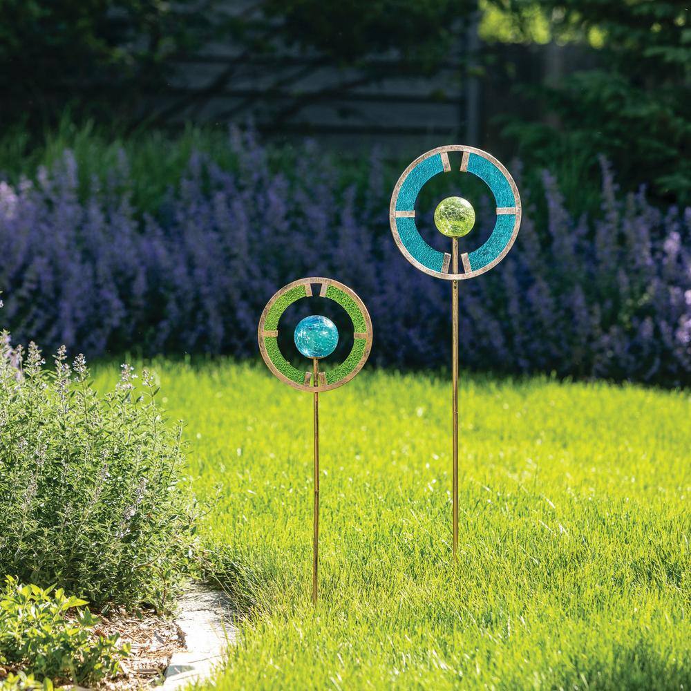 30" Blue and Green Reflective Metal Garden Stake
