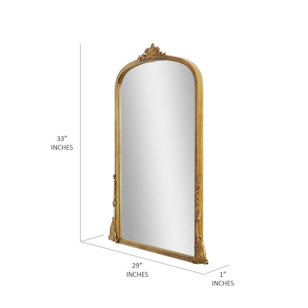 Antique Gold Ornate Metal Framed Arched Mirror 29" x 33"