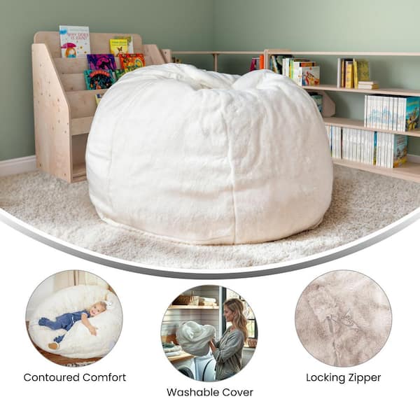 White Furry Fabric Bean Bag Chair