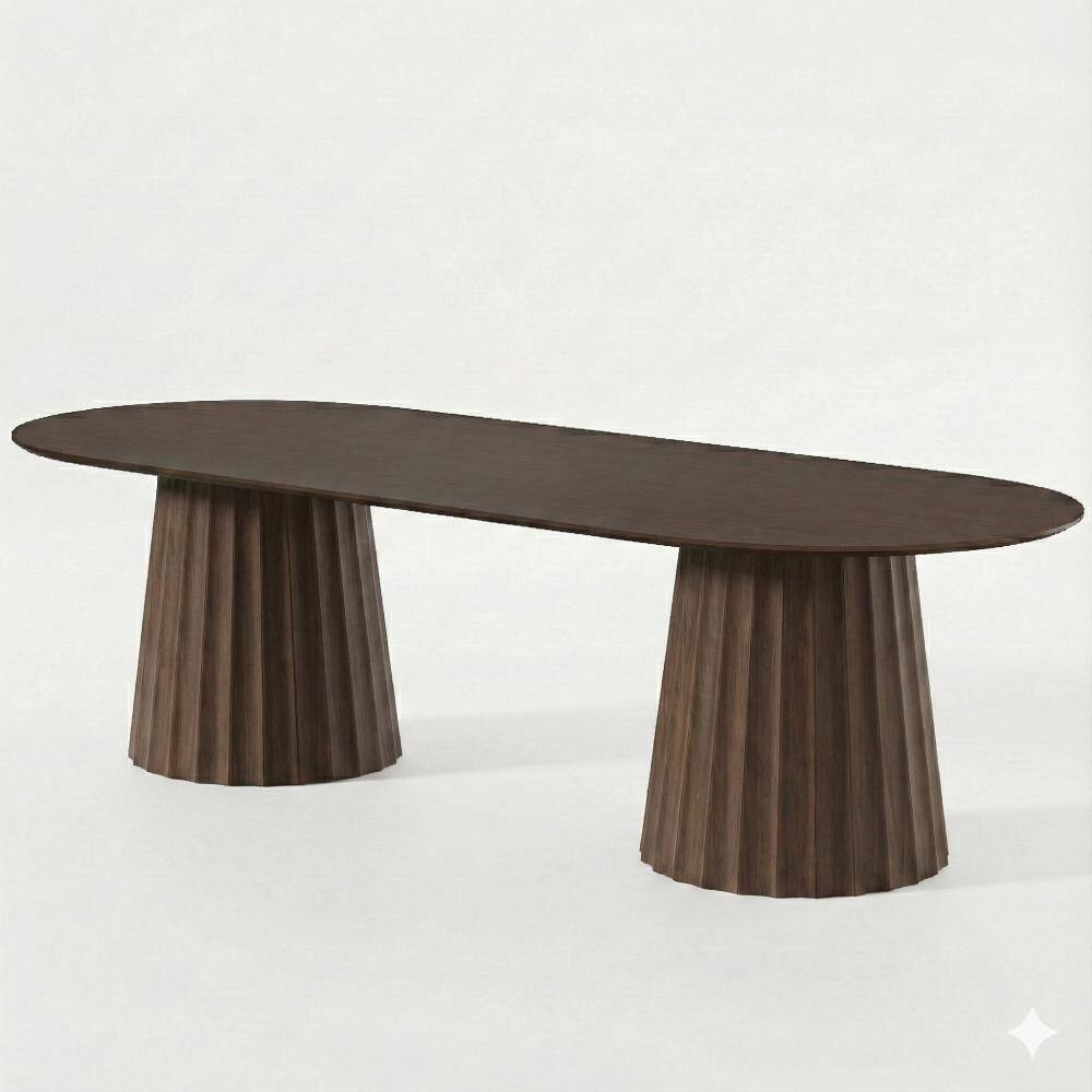 Oval Walnut Wooden Solid Wood 86 in. Double Pedestal Base Wood Dining Table Seats 10