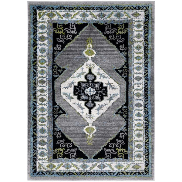Vintage Hamadan 8 ft. x 10 ft. Gray/Green Abstract Medallion Area Rug
