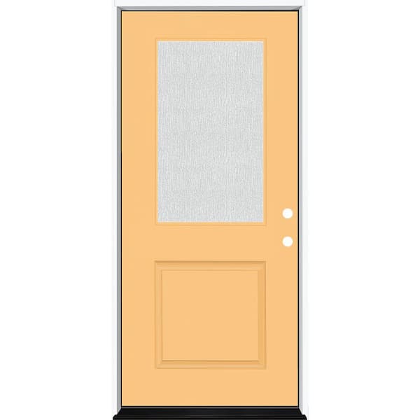 Steves & Sons Legacy 36 in. W x 80 in. 1/2 Lite Rain Glass LHIS Primed Jackfruit Finish Fiberglass Prehung Front Door