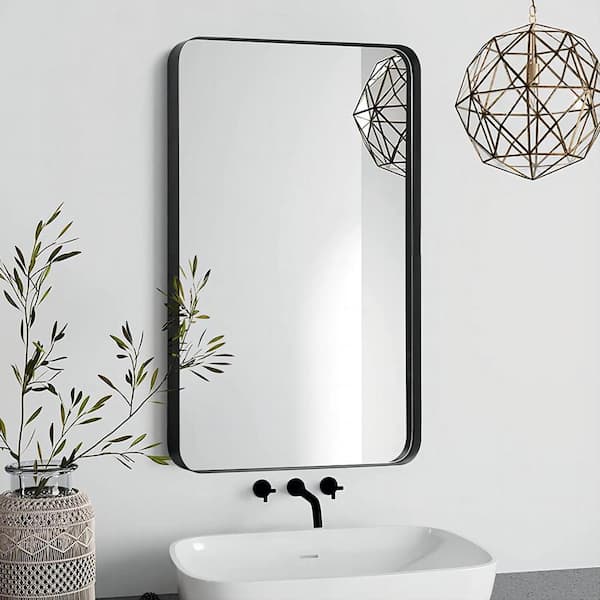 TOOLKISS 22 in. W x 30 in. H Rectangular Aluminum Framed Wall Bathroom Vanity Mirror in Black