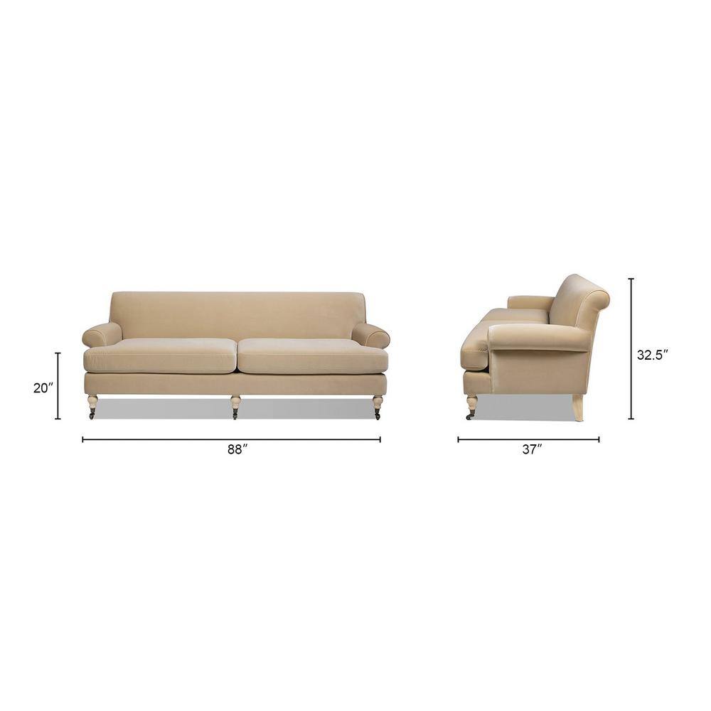 Alana 88" Fawn Brown Velvet Lawson Sofa with Wood Legs