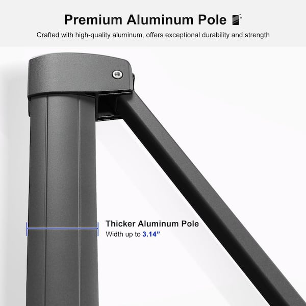 8 ft. Square Outdoor Patio Cantilever Umbrella Aluminum Offset 360° Rotation Umbrella with Base, Dark Gray