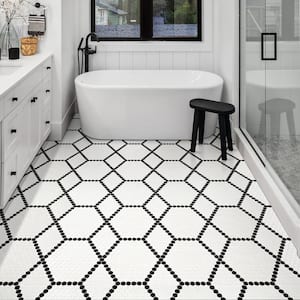 Retro Brick White and Black Hive Pattern 12 in. x 12 in. Matte Porcelain Mosaic Tile (14.55 sq. ft./Case)