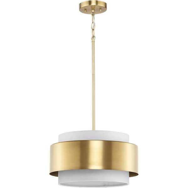 Silva Collection 3-Light Brushed Bronze White Linen Shade Pendant