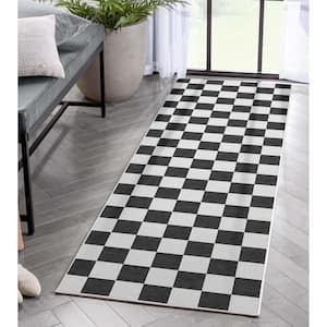 Black 2 ft. 3 in. x 7 ft. 3 in. Runner Flat-Weave Apollo Square Modern Geometric Boxes Area Rug