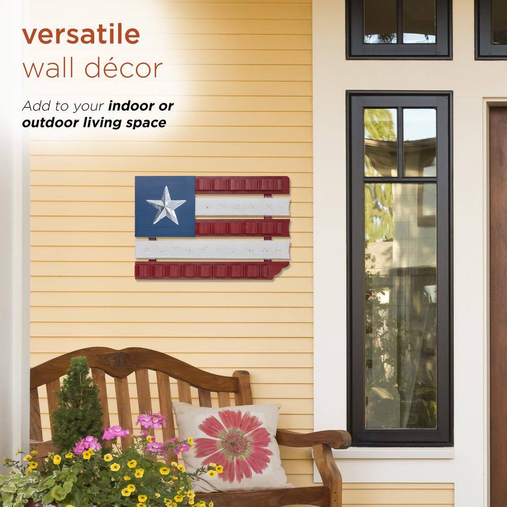 Rustic Red, White, and Blue Wood and Metal Flag Wall Sculpture